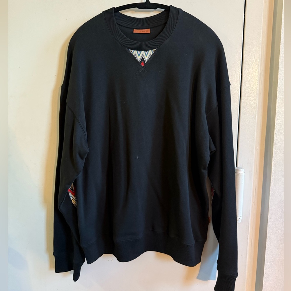 Missoni Black Crewneck Sweater with Colorful Accents